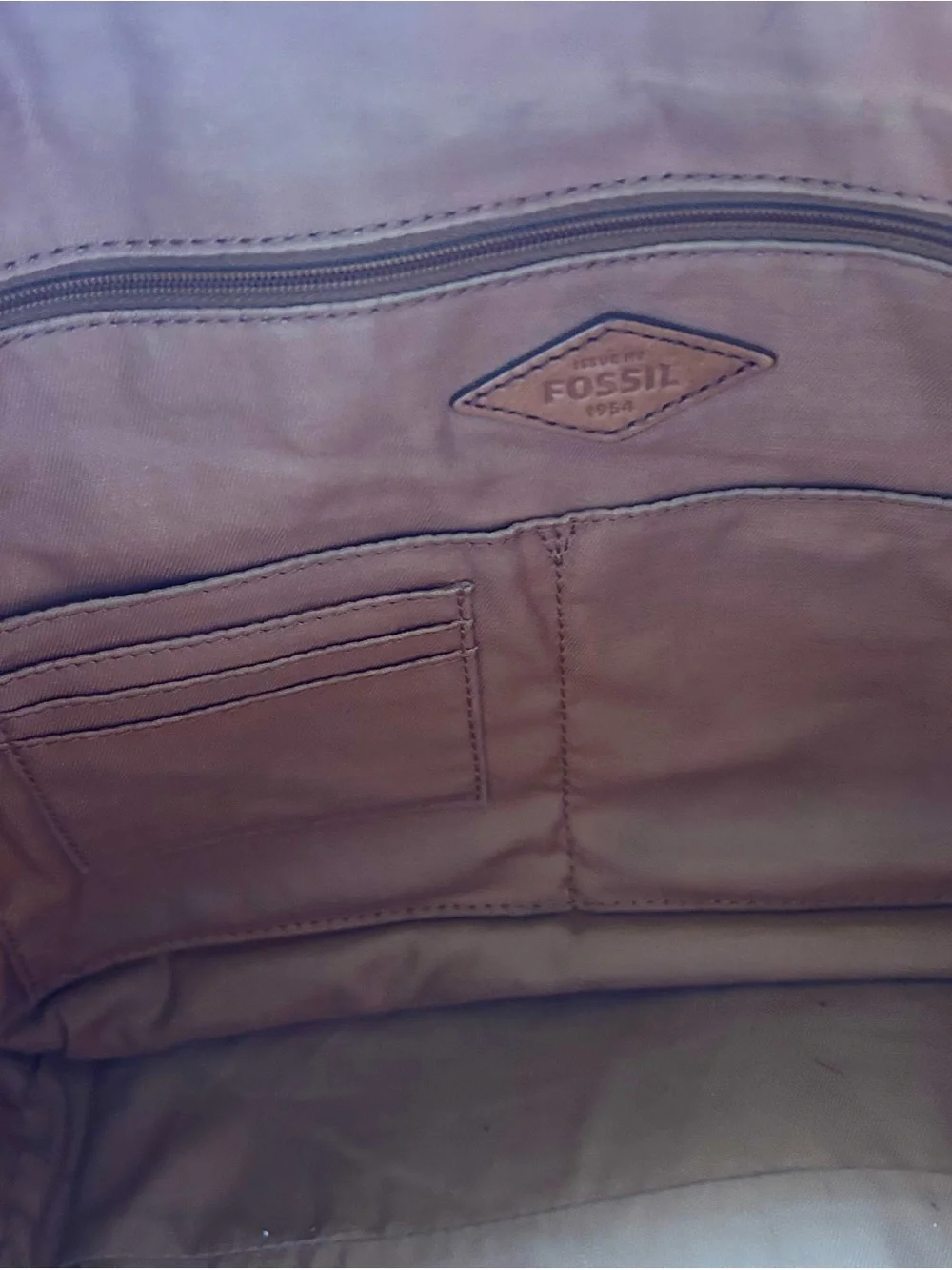 Fossil Cream and Light Gray Striped Canvas Tote with Tan Leather